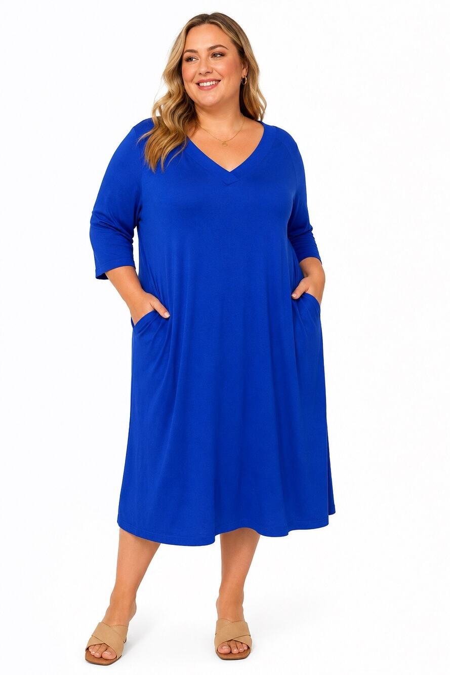 Eloquii plus size 28 royal blue pullover v-neck stretch comfort dress pockets